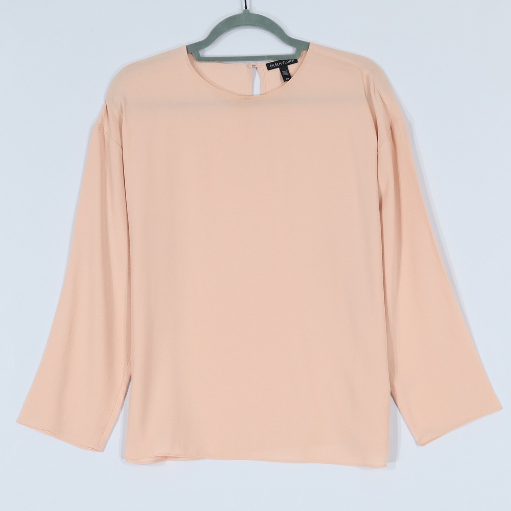 Eileen Fisher Silk Long Sleeve Blouse Womens S Light Pink Keyhole Back Office